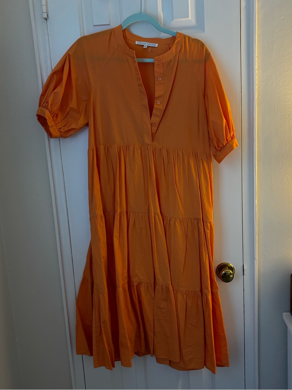 English Factory Orange Tiered Midi Dress with Buttons